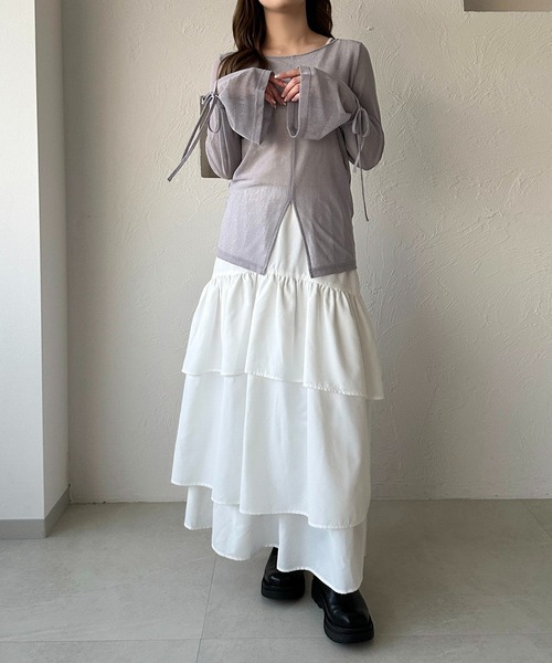 apres jour clair（アプレジュールクレア）の「【apres jour clair】シアー袖リボントップス【ZOZOTOWN限定アイテム】（Tシャツ/カットソー・レディース・ブラック/グリーン/アイボリー/ブラウン系その他/ブルー系その他・X-LARGE/フリー）」の11枚目の写真