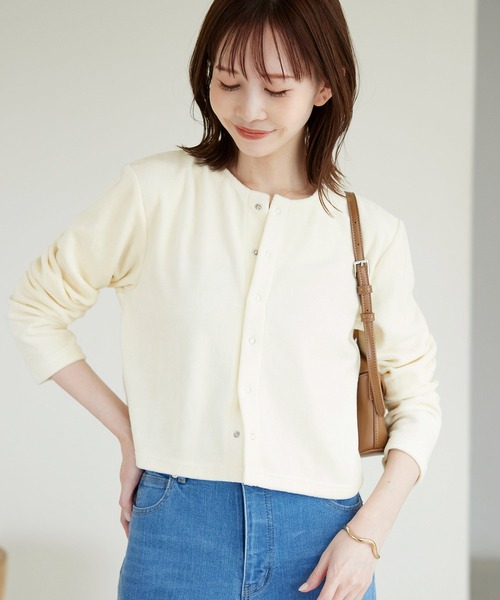 ROPE' PICNIC（ロペピクニック）の「パイルクロップドカーディガン（カーディガン/ボレロ・レディース・グレー/キナリ/ブラック・38）」の2枚目の写真