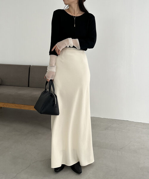 CAPRICIEUX LE'MAGE（カプリシューレマージュ）の「袖シアーレイヤード風リブニット（ニット/セーター・レディース・ブラウン/ブラック/オフホワイト・FREE）」の8枚目の写真