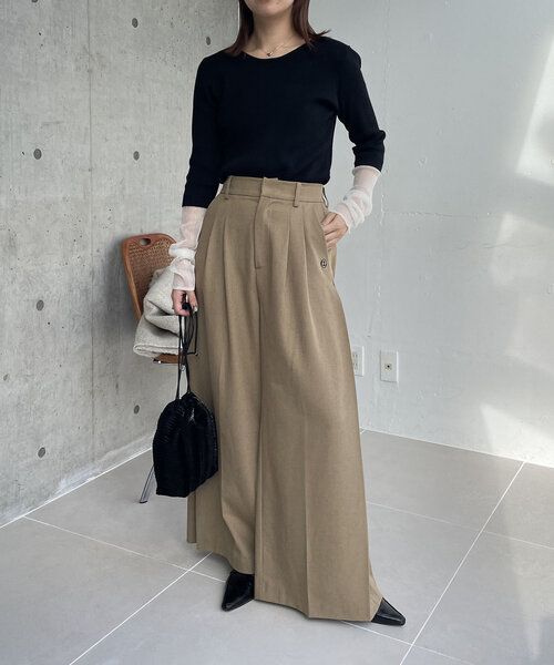 CAPRICIEUX LE'MAGE（カプリシューレマージュ）の「袖シアーレイヤード風リブニット（ニット/セーター・レディース・ブラウン/ブラック/オフホワイト・FREE）」の12枚目の写真