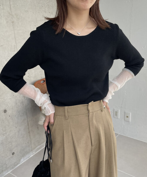 CAPRICIEUX LE'MAGE（カプリシューレマージュ）の「袖シアーレイヤード風リブニット（ニット/セーター・レディース・ブラウン/ブラック/オフホワイト・FREE）」の15枚目の写真