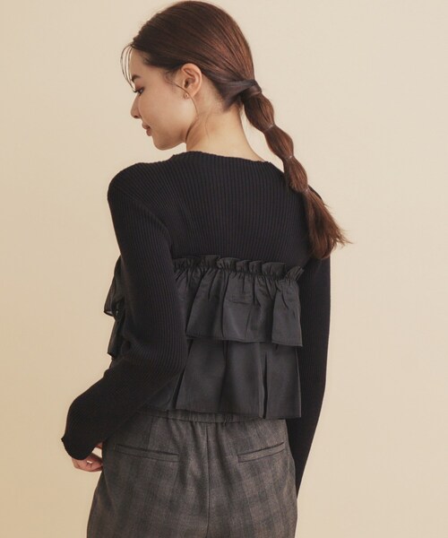 セール】フリルギャザードッキングリブニット【洗濯機洗い可/抗ピル