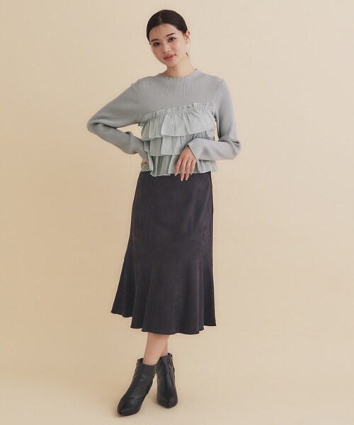 フリルキャミドッキングニット セール】フリルギャザードッキングリブニット【洗濯機洗い可/抗ピル