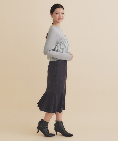 セール】フリルギャザードッキングリブニット【洗濯機洗い可/抗ピル