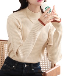 リブパイピングハイネックニット