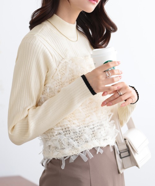 nouvellemoi（ヌーベルモイ）の「リブパイピングハイネックニット（ニット/セーター・レディース・アイボリー/ダークグリーン/ナチュラル/チャコール・M）」の2枚目の写真