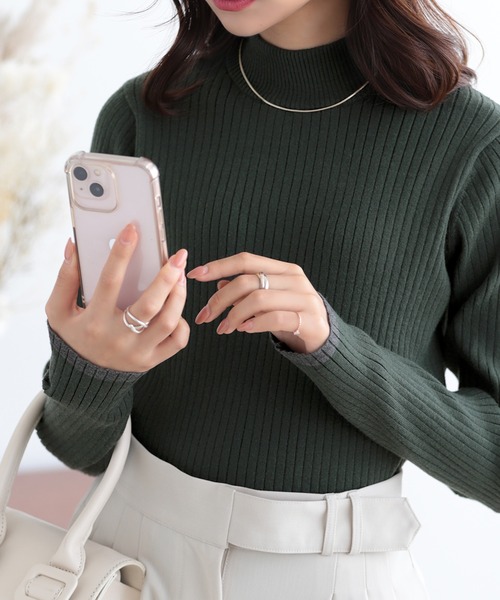 nouvellemoi（ヌーベルモイ）の「リブパイピングハイネックニット（ニット/セーター・レディース・アイボリー/ダークグリーン/ナチュラル/チャコール・M）」の4枚目の写真