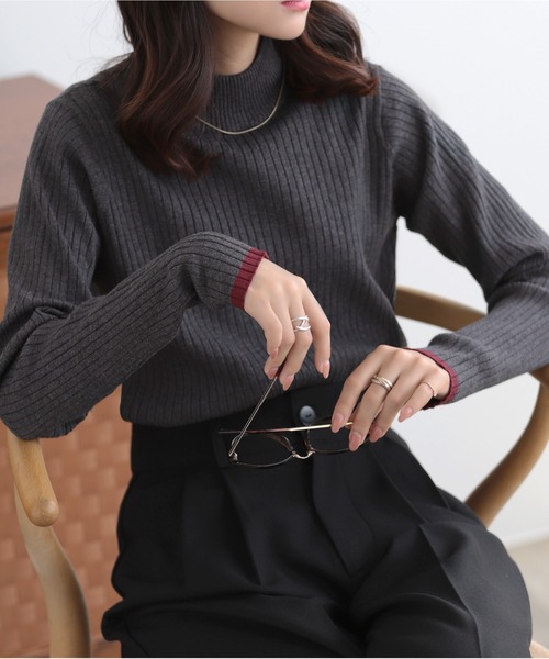 nouvellemoi（ヌーベルモイ）の「リブパイピングハイネックニット（ニット/セーター・レディース・アイボリー/ダークグリーン/ナチュラル/チャコール・M）」の7枚目の写真