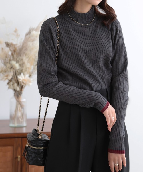 nouvellemoi（ヌーベルモイ）の「リブパイピングハイネックニット（ニット/セーター・レディース・アイボリー/ダークグリーン/ナチュラル/チャコール・M）」の8枚目の写真