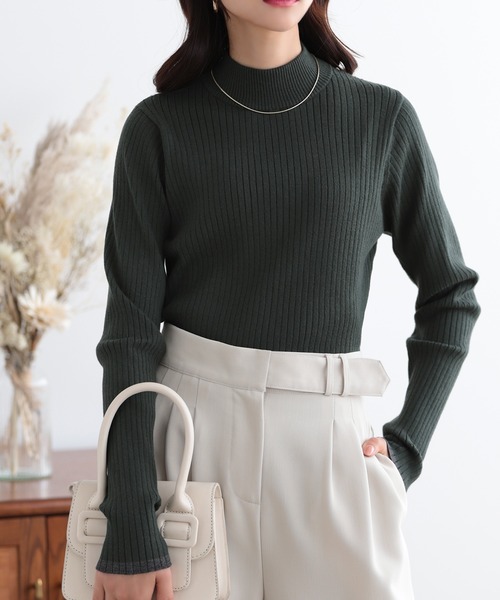 nouvellemoi（ヌーベルモイ）の「リブパイピングハイネックニット（ニット/セーター・レディース・アイボリー/ダークグリーン/ナチュラル/チャコール・M）」の19枚目の写真