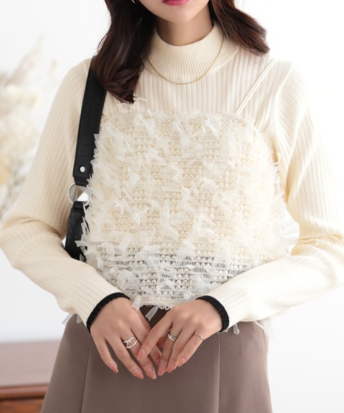 nouvellemoi（ヌーベルモイ）の「リブパイピングハイネックニット（ニット/セーター・レディース・アイボリー/ダークグリーン/ナチュラル/チャコール・M）」の9枚目の写真