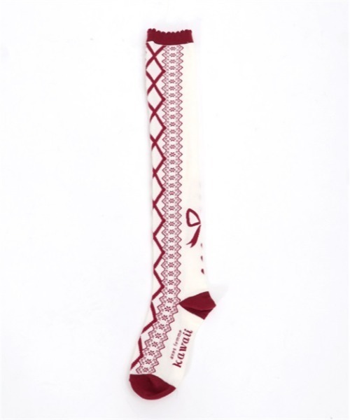 axes femme kawaii(アクシーズファムカワイイ)の「レースアップ柄オーバーニー(ソックス/靴下・レディース・ワイン/ピンク/ブラウン/ブラック・FREE)」の6枚目の写真