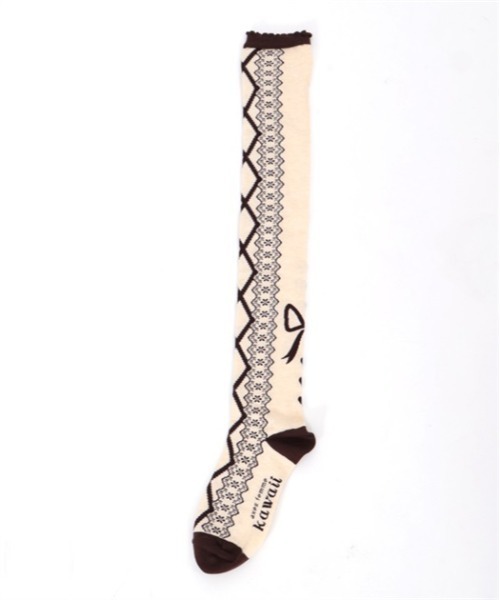 axes femme kawaii(アクシーズファムカワイイ)の「レースアップ柄オーバーニー(ソックス/靴下・レディース・ワイン/ピンク/ブラウン/ブラック・FREE)」の13枚目の写真