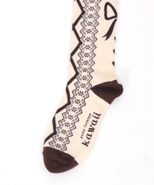 axes femme kawaii(アクシーズファムカワイイ)の「レースアップ柄オーバーニー(ソックス/靴下・レディース・ワイン/ピンク/ブラウン/ブラック・FREE)」の15枚目の写真