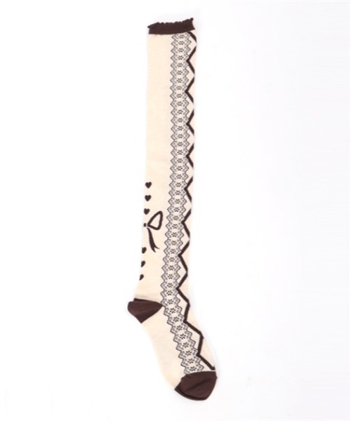 axes femme kawaii(アクシーズファムカワイイ)の「レースアップ柄オーバーニー(ソックス/靴下・レディース・ワイン/ピンク/ブラウン/ブラック・FREE)」の16枚目の写真