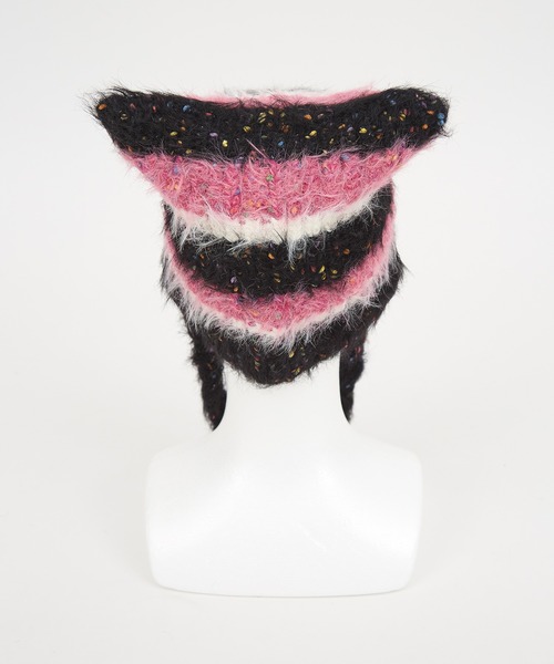 an meets zakka（アンミツザッカ）の「an meets zakka ネコ耳ラインボーダーファーコードニット帽（ニットキャップ/ビーニー・メンズ・ブルー/ホワイト/ブラック/ベージュ・ONESIZE）」の10枚目の写真