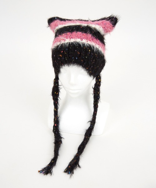 an meets zakka（アンミツザッカ）の「an meets zakka ネコ耳ラインボーダーファーコードニット帽（ニットキャップ/ビーニー・メンズ・ブルー/ホワイト/ブラック/ベージュ・ONESIZE）」の13枚目の写真