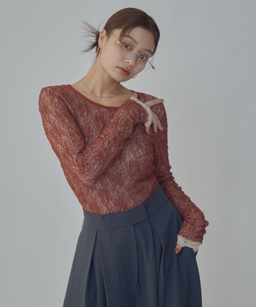 bita.(ビタ)の「ダブルレースシアートップス(Tシャツ/カットソー・レディース・ブラック/ボルドー・FREE)」の16枚目の写真