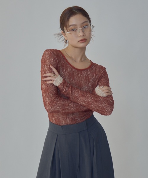 bita.(ビタ)の「ダブルレースシアートップス(Tシャツ/カットソー・レディース・ブラック/ボルドー・FREE)」の18枚目の写真