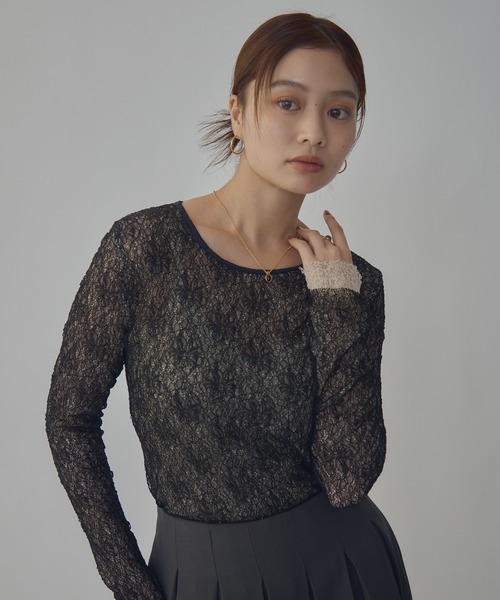 bita.(ビタ)の「ダブルレースシアートップス(Tシャツ/カットソー・レディース・ブラック/ボルドー・FREE)」の4枚目の写真