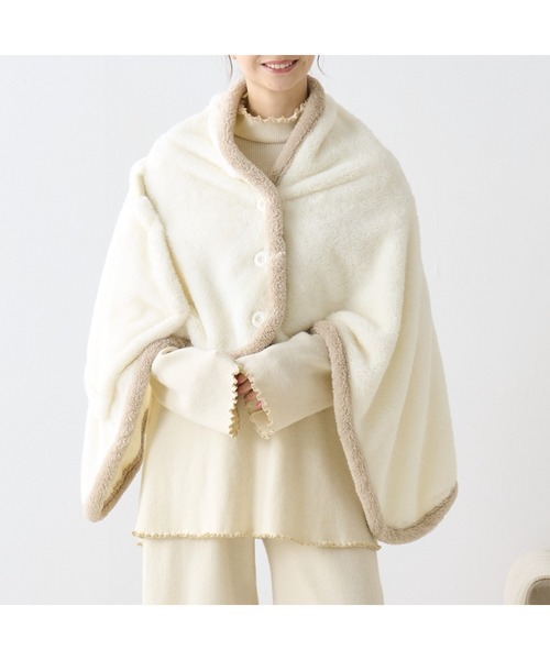 セール】ウォームフリース 4WAY ポンチョ ホワイト（ルームウェア