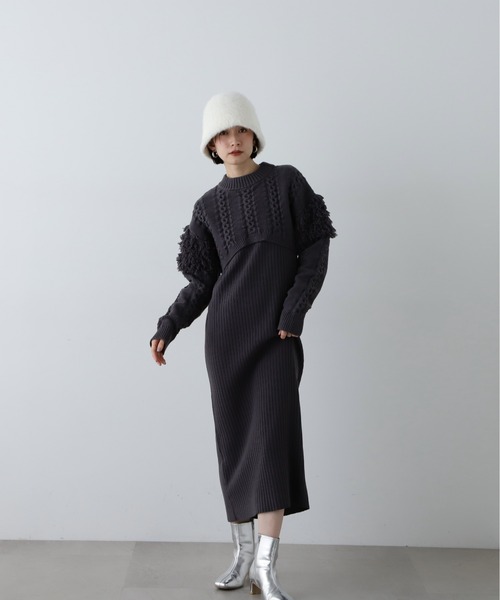 N.（N. Natural Beauty Basic）（エヌエヌナチュラルビューティーベーシック）の「◆クロップドニットセットワンピース（ワンピース・レディース・オフホワイト/チャコールグレー・MEDIUM）」の17枚目の写真