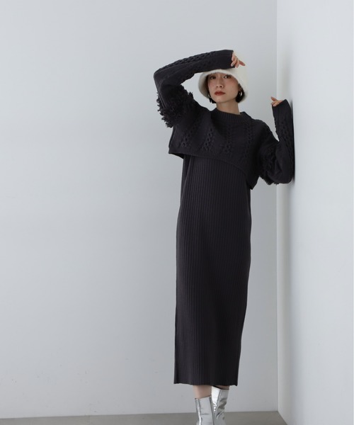 N.（N. Natural Beauty Basic）（エヌエヌナチュラルビューティーベーシック）の「◆クロップドニットセットワンピース（ワンピース・レディース・オフホワイト/チャコールグレー・MEDIUM）」の18枚目の写真