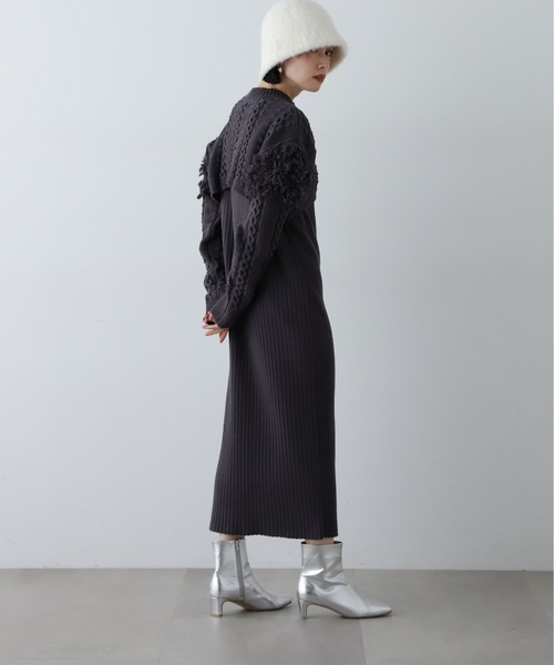 N.（N. Natural Beauty Basic）（エヌエヌナチュラルビューティーベーシック）の「◆クロップドニットセットワンピース（ワンピース・レディース・オフホワイト/チャコールグレー・MEDIUM）」の19枚目の写真