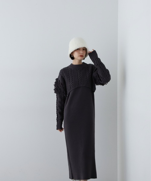 N.（N. Natural Beauty Basic）（エヌエヌナチュラルビューティーベーシック）の「◆クロップドニットセットワンピース（ワンピース・レディース・オフホワイト/チャコールグレー・MEDIUM）」の20枚目の写真