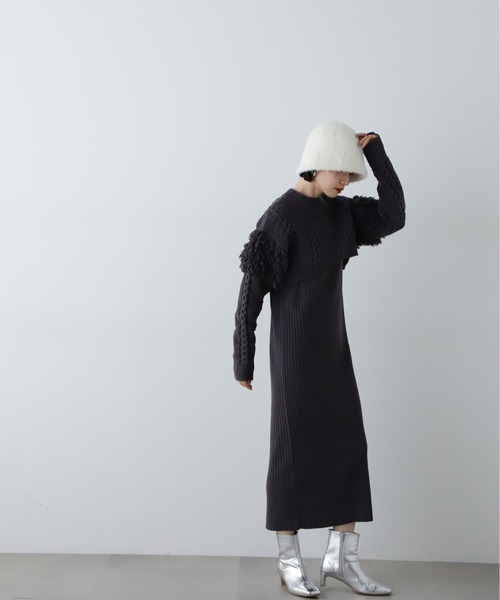 N.（N. Natural Beauty Basic）（エヌエヌナチュラルビューティーベーシック）の「◆クロップドニットセットワンピース（ワンピース・レディース・オフホワイト/チャコールグレー・MEDIUM）」の22枚目の写真