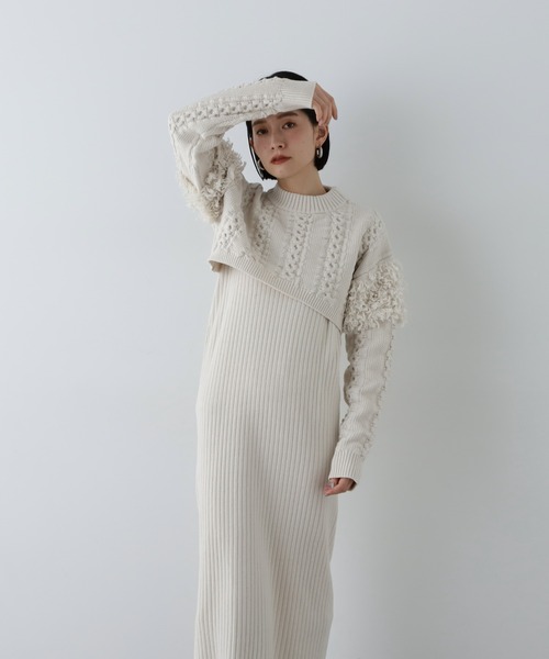 N.（N. Natural Beauty Basic）（エヌエヌナチュラルビューティーベーシック）の「◆クロップドニットセットワンピース（ワンピース・レディース・オフホワイト/チャコールグレー・MEDIUM）」の8枚目の写真