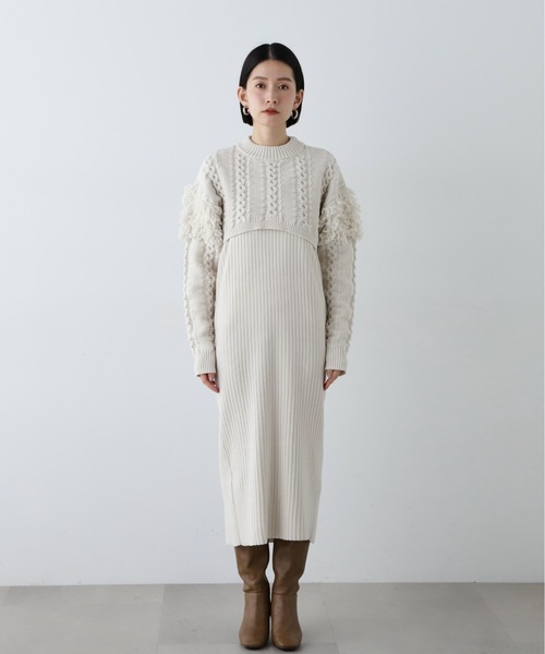 N.（N. Natural Beauty Basic）（エヌエヌナチュラルビューティーベーシック）の「◆クロップドニットセットワンピース（ワンピース・レディース・オフホワイト/チャコールグレー・MEDIUM）」の9枚目の写真