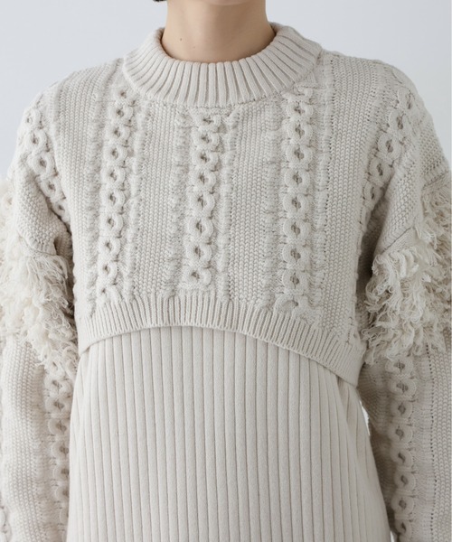 N.（N. Natural Beauty Basic）（エヌエヌナチュラルビューティーベーシック）の「◆クロップドニットセットワンピース（ワンピース・レディース・オフホワイト/チャコールグレー・MEDIUM）」の12枚目の写真