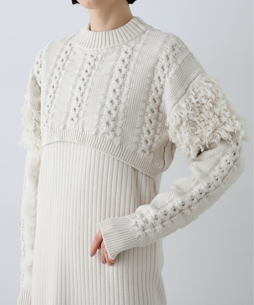 N.（N. Natural Beauty Basic）（エヌエヌナチュラルビューティーベーシック）の「◆クロップドニットセットワンピース（ワンピース・レディース・オフホワイト/チャコールグレー・MEDIUM）」の13枚目の写真