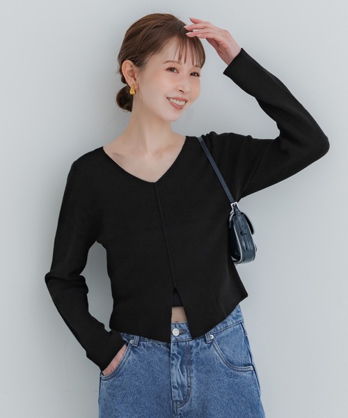 coca(coca)(コカ)の「フロントスリットVネックニット(ニット/セーター・レディース・グレー/レッド/アイボリー/ブラック/イエロー/ホワイト・L/M/S)」の17枚目の写真