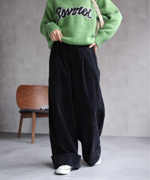 ELFSACK コーデュロイ ワイドパンツ スウェットパンツ コーデュロイ ワイドストレートパンツ