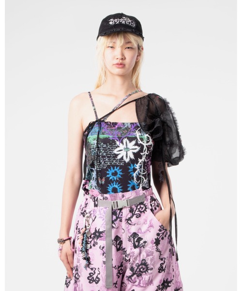 rurumu:（ルルムウ）の「rurumu:/ルルムウ/"Unknown Plants" printed bra camisole（キャミソール・レディース・ブラック/ピンク・SMALL/MEDIUM）」の3枚目の写真