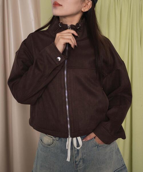 dispark（ディスパーク）の「DISPARK/フェイクスエードドロストネックブルゾン（ブルゾン・レディース・ブラウン/ベージュ・FREE）」の2枚目の写真