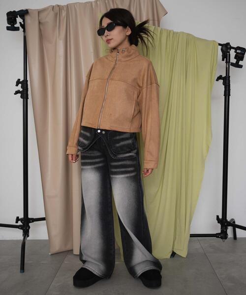 dispark（ディスパーク）の「DISPARK/フェイクスエードドロストネックブルゾン（ブルゾン・レディース・ブラウン/ベージュ・FREE）」の4枚目の写真