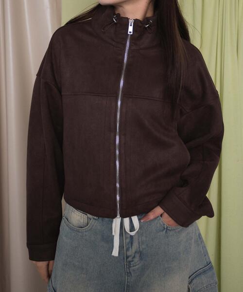 dispark（ディスパーク）の「DISPARK/フェイクスエードドロストネックブルゾン（ブルゾン・レディース・ブラウン/ベージュ・FREE）」の6枚目の写真