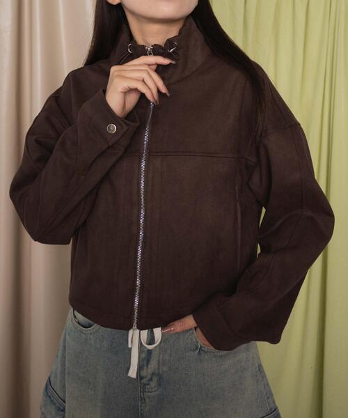 dispark（ディスパーク）の「DISPARK/フェイクスエードドロストネックブルゾン（ブルゾン・レディース・ブラウン/ベージュ・FREE）」の7枚目の写真