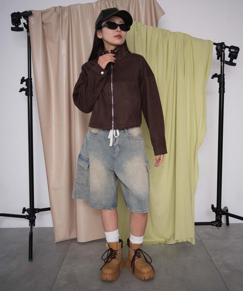 dispark（ディスパーク）の「DISPARK/フェイクスエードドロストネックブルゾン（ブルゾン・レディース・ブラウン/ベージュ・FREE）」の8枚目の写真