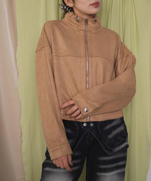 dispark（ディスパーク）の「DISPARK/フェイクスエードドロストネックブルゾン（ブルゾン・レディース・ブラウン/ベージュ・FREE）」の9枚目の写真