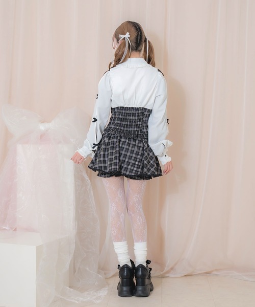 Honey Cinnamon（ハニーシナモン）の「ラッフルレース配色チェックセットアップ（セットアップ・レディース・ブラック/ホワイト・FREE）」の5枚目の写真