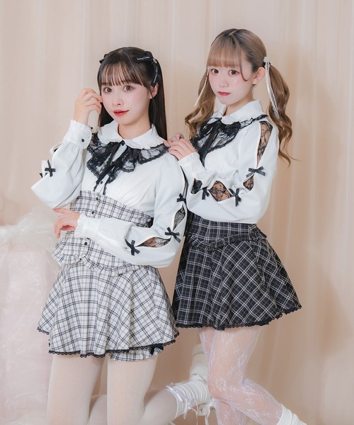 Honey Cinnamon（ハニーシナモン）の「ラッフルレース配色チェックセットアップ（セットアップ・レディース・ブラック/ホワイト・FREE）」の7枚目の写真