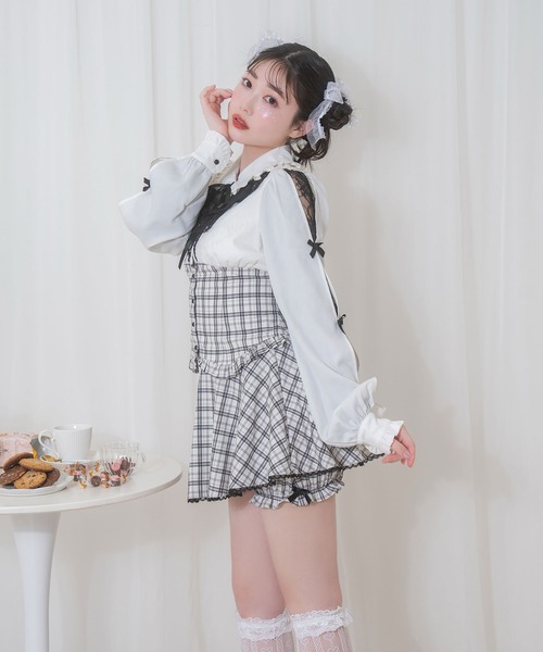 Honey Cinnamon（ハニーシナモン）の「ラッフルレース配色チェックセットアップ（セットアップ・レディース・ブラック/ホワイト・FREE）」の9枚目の写真