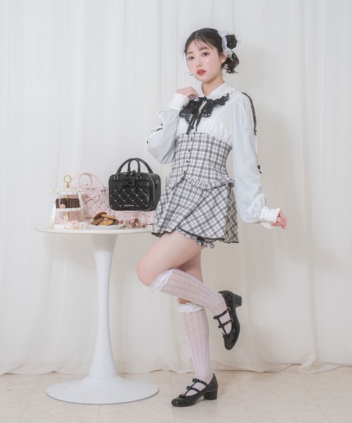 Honey Cinnamon（ハニーシナモン）の「ラッフルレース配色チェックセットアップ（セットアップ・レディース・ブラック/ホワイト・FREE）」の11枚目の写真