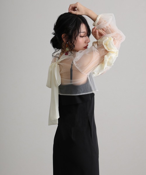 atlo(アトロ)の「結婚式 パーティー ドレス チュール ボレロ 袖あり&ミモレ丈 お呼ばれ 同窓会 オケージョンドレス フォーマル 二次会 成人式 (ドレス・レディース・モカ/ブラック/カーキ・M/S)」の6枚目の写真
