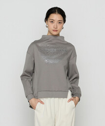 ダンボールニット 箔プリント＆スパンコール刺繍プルオーバー