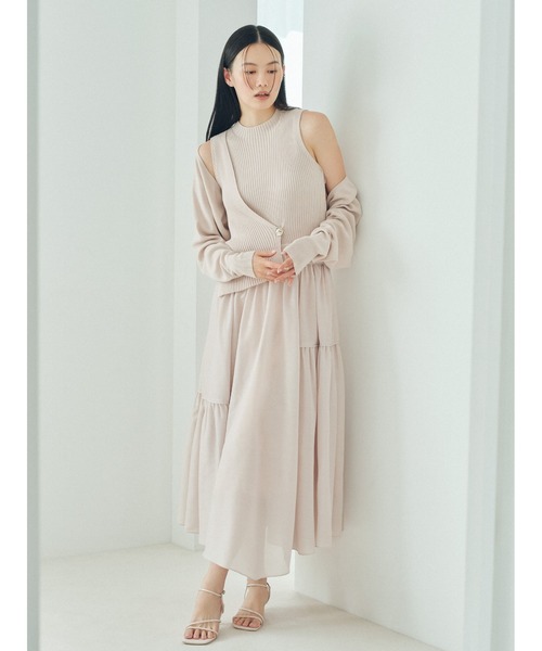 メタルブローチリブニットコンビフレアワンピース（ワンピース）｜FRAY  